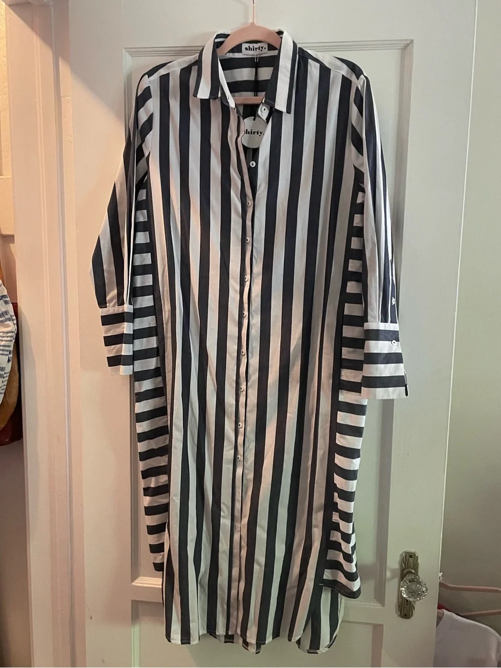 Shirty Luxury Brand Striped Midi Shirt Dress - Black & White - Sz S - NWT - Picture 12 of 12